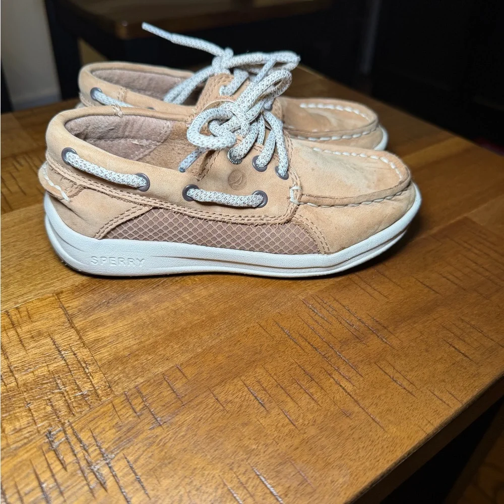 Sperry Kids Tan & White Moccasin Boat Shoes
